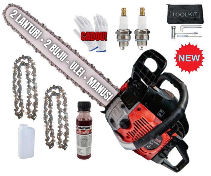 *BLACK-FRIDAY - DRUJBE*  8.5cp Drujba benzina + 2 lanturi + 1 ulei amestec 125Ml + x2 bujii + palnie + accesorii + manusi protectie, CAMPION [1]