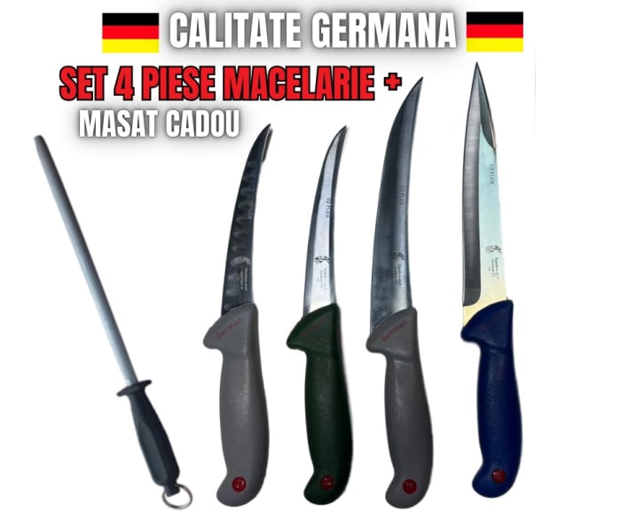 *CALITATE GERMANA* Set Complet de Cuțite pentru Macelarie Profesionale   - 4 PIESE + Masat măcelărie magnetic [1]