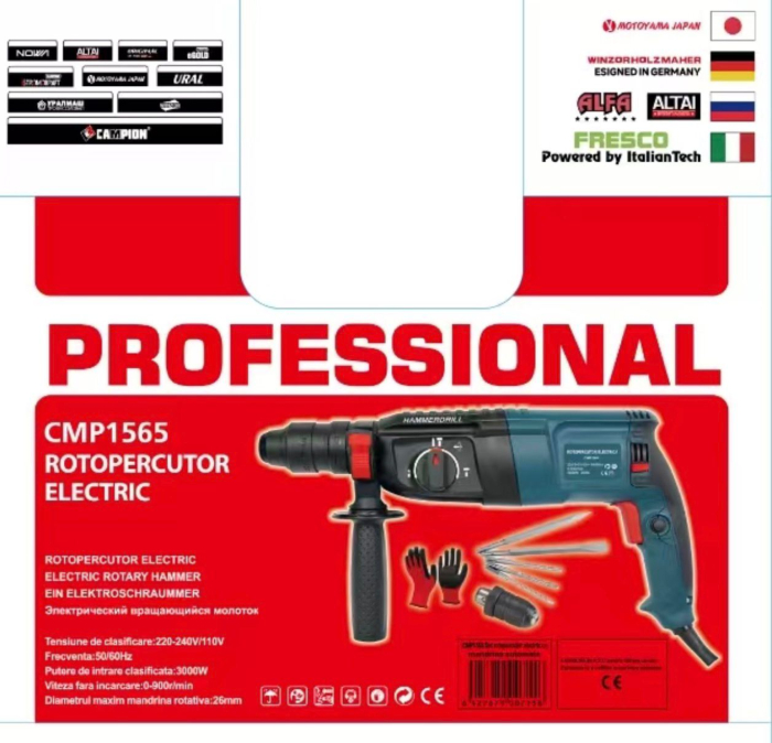 Bormasina Ciocan Rotopercutor 3000W CU PERCUTIE, trusa, mandrina automata, 3J, 1200RPM, CAMPION PROFFESIONAL CMP1565 [3]