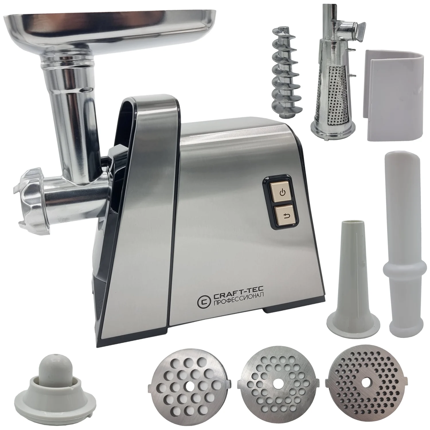 Masina de tocat carne Craft-Tec Inox MX711 3800W 4 in 1 , Accesorii rosii, carnati, chiftele, 3 site, functia revers, motor cupru [3]