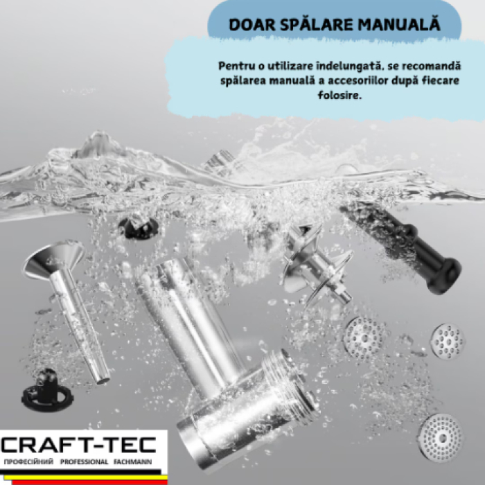 Masina de tocat carne profesionala Craft-Tec® MK-8, 2500W, 100 Kg/h, inox, reductor in baie de ulei, accesorii incluse MX709 [4]