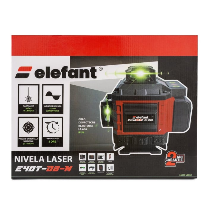 Nivela laser 16 linii, 4D,   2 acumulatori,ELEFANT E4DT-DB-M 3D – 3 x 360° (12 linii), 4D – 4 x 360° [9]