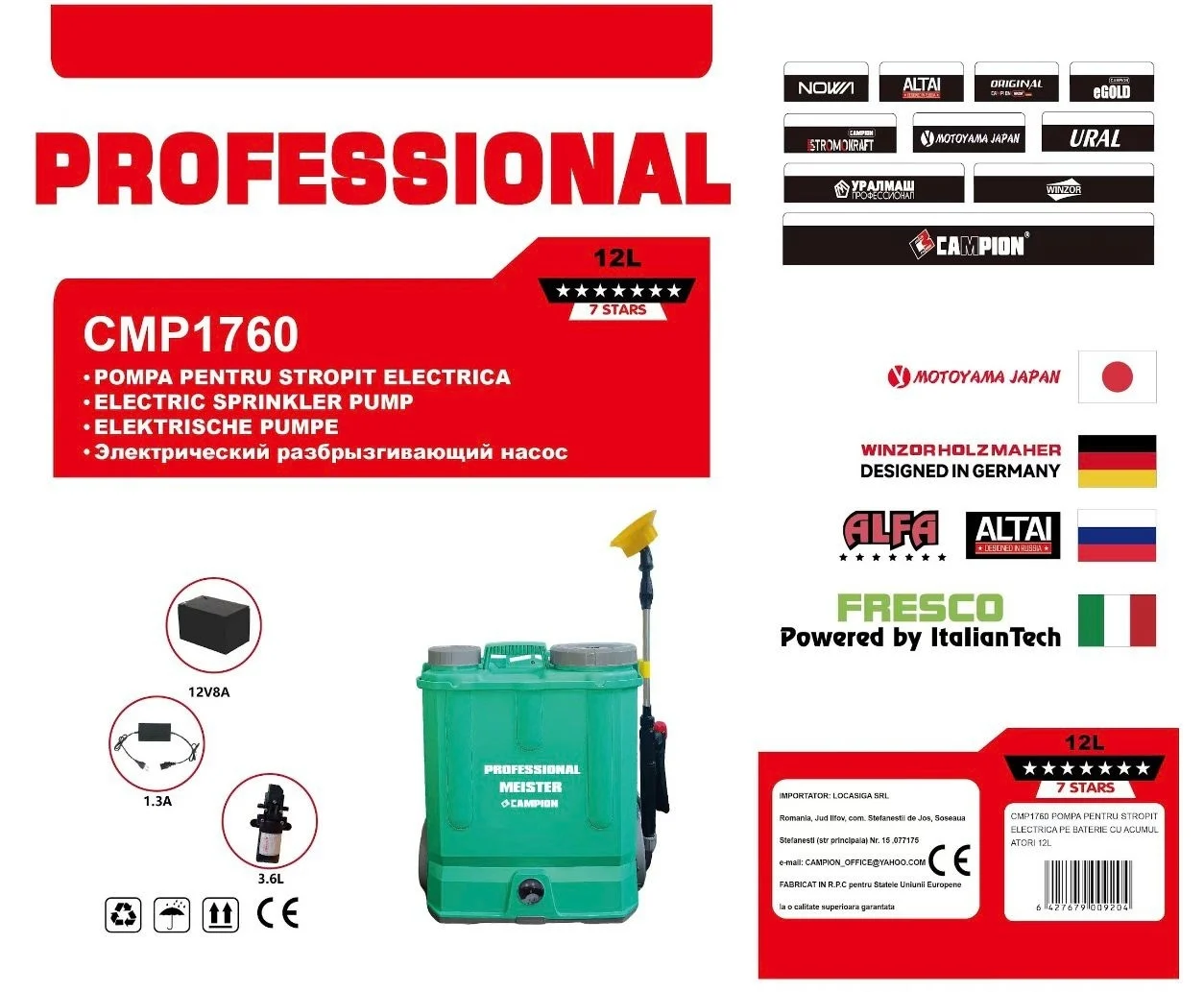 Pompa de Stropit Electrica pe Baterie cu Acumulator CMP1760, 16L, 12V, Presiune 2-4 Bar, Autonomie pana la 4 Ore, Lance Telescopica Inox, Duze Multiple, Incarcator Inclus, Sistem Purtare Ergonomic [3]