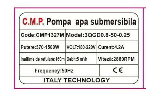 Pompă Submersibilă de Adâncime cu snec diametru redus 8 CM Campion Professional Bobinaj cupru + reductie 3/4 [4]