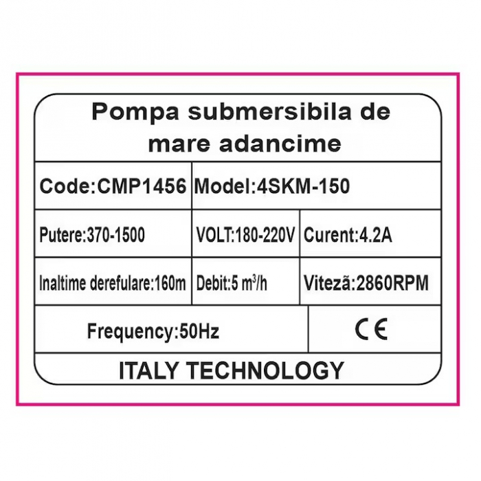 Pompa tun submersibila inox 1500W CAMPION cu TURBINA 5m3/ora, 160 metri refulare, consum redus, 20M racord inclus cu panou de comanda CMP1667 [3]