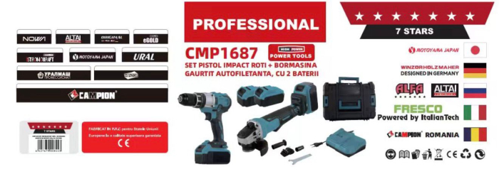 Set Trusa autofiletanta cu percutie si Flex Polizor unghiular, 2 acumulatori 46V 10 Ah valiza transport CAMPION PROFESSIONAL [4]