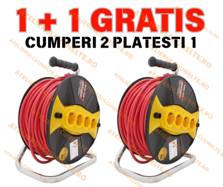 Prelungitoare - *1+1 GRATIS* 50M Prelungitor electric , pe rola cu tambur, 50m, 3x2.5mm, 4 prize, 3500W CAMPION