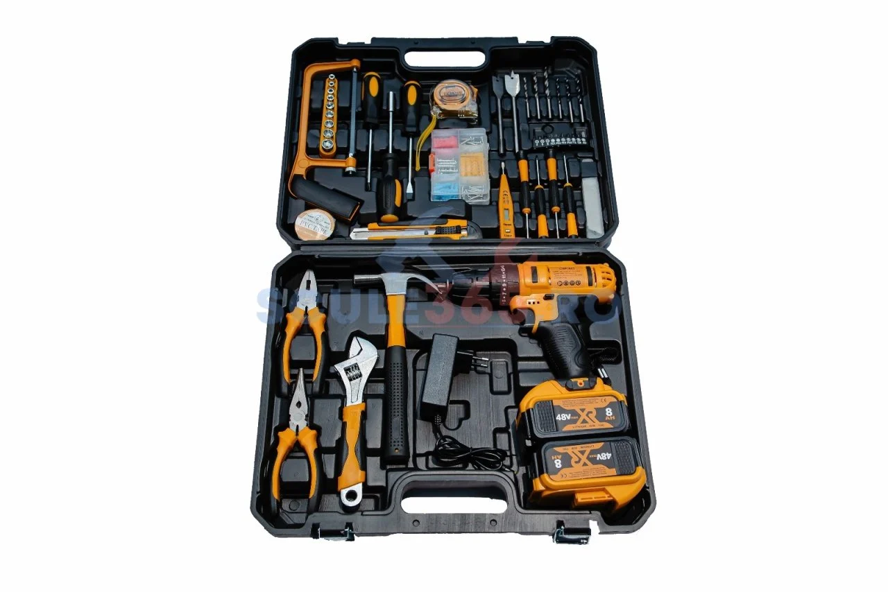 *1+1 GRATIS*Masina de gaurit si insurubat cu percutie 120 piese, 48v, 2 acumulatori, trusa, incarcator inclus, bormasina autofiletanta 8AH, 1300rpm, Campion [1]