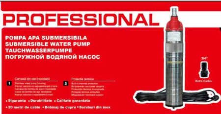 *100% CUPRU* 5000L/Ora Pompa tun submersibila inox 1500W CAMPION 5m3/ora, 160 metri refulare, consum redus, racord inclus 20M  Reductie 3/4 cadou [1]