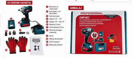 Scule Electrice - Bormasina Pistol cu impact 48V 10Ah , cu 2 acumulatori si accesorii CAMPION PROFESSIONAL