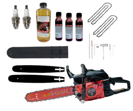 Drujbe Benzina - *Pachet* Motofierastrau pe benzina ( drujba ) Campion 6500, 7.5CP, 58cmc, 2 lame si 2 lanturi, pachet ulei, 2  bujii de schimb