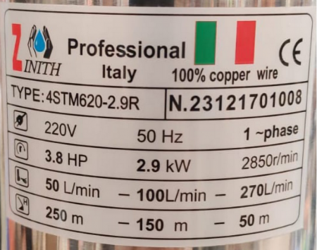 16.200L/ORA 2900W Pompa de apa submersibila Zinith Italiy 4STM620 ITALY Professional [3]