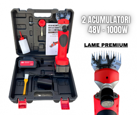 Scule Electrice - 1000W Masina de tuns oi pe acumulator CAMPION 48V, 2 acumulatori, accesorii incluse, CAINI SAU ANIMALE MARI