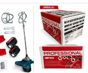 * CADOU INCLUS * Malaxor mixer cu baterie acumulator 48V/10AH masina amestecat amestecator mortar vopsea  , 2 ACUMULATORI [2]