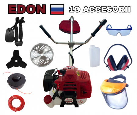 Motocoase si Masini Tuns Iarba - 9.5 CP EDON 10 ACCESORII INCLUSE MOTOCOASA PE BENZINA  MOTOCOSITOARE PREMIUM