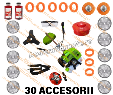 Motocoase pe Benzina - * 30 ACCESORII * 9.8 CP ITALY Motocoasa pe benzina FRESCO Italian Tech, Motocosasa Trimmer ACCESORII INCLUSE