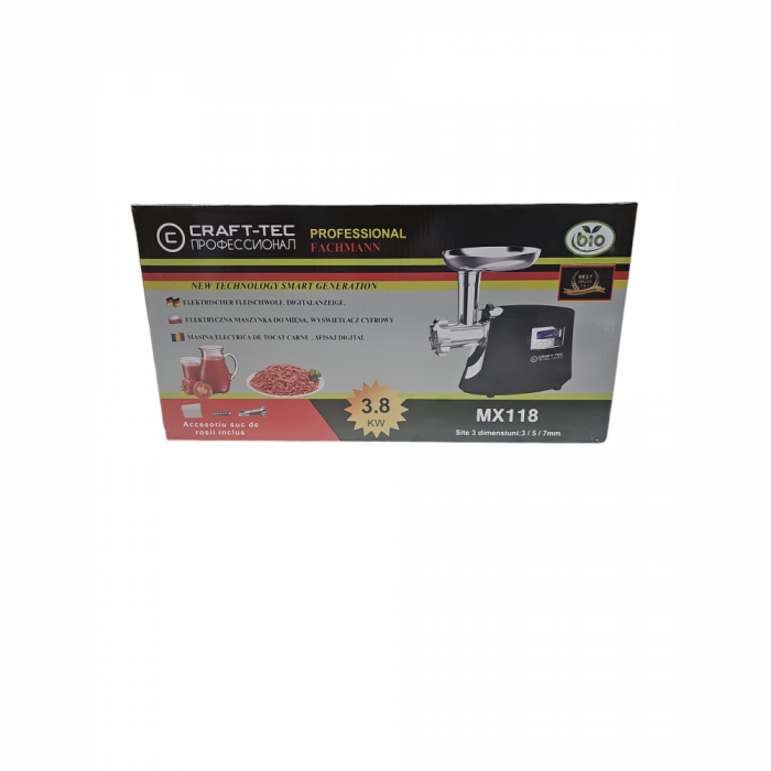 3800W Masina de tocat carne cu AFISAJ DIGITAL Craft-Tec, Accesorii de rosii, carnati, chiftele, 3 site, functia revers [3]