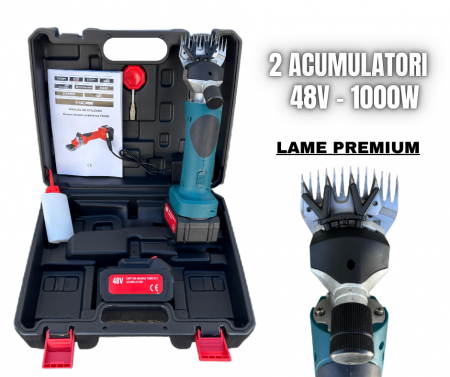 Scule Electrice - 1000W Masina de tuns oi pe acumulator CAMPION 48V, 2 acumulatori, accesorii incluse, CAINI SAU ANIMALE MARI