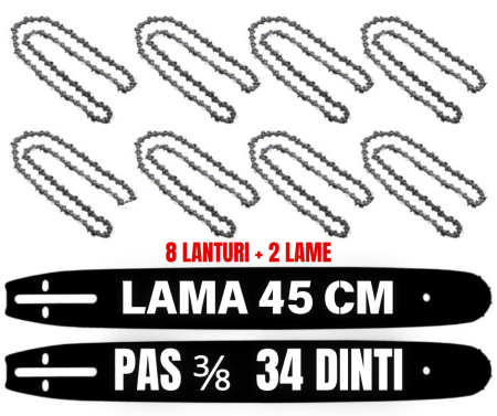 Drujbe - *BLACK-FRIDAY*Set 8 Lanturi si 2 Lame universale pentru motofierastrau ( drujba ), 45 cm, 34 dinti, pas 3/8