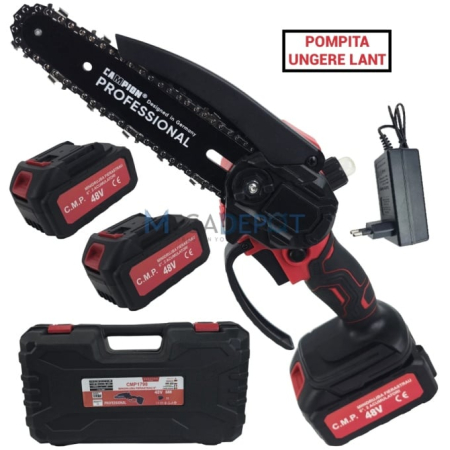 48V 10Ah Set Foarfeca si Mini Drujba cu 4 acumulatori  , Fierastrau  electric 170mm + Foarfeca gradina cu acumulator 27mm diametru Campion PROFESSIONAL [1]