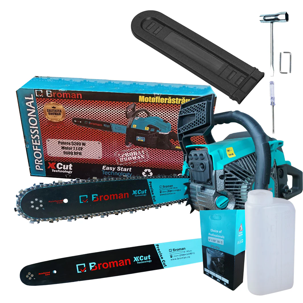 Drujbe Benzina - 7.1 CP 5200W Drujba BROMAN 5200, Motor Puternic , Pachet Complet Accesorii EASY STRAT MODEL