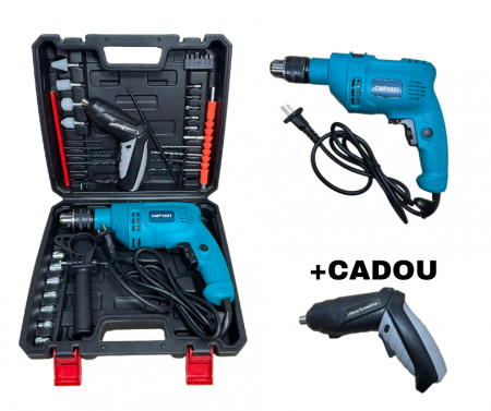 Scule Electrice - Bormasina cu percutie, mandrina stabila cu cheie CAMPION Professional + CADOU AUTOFILETANTA in valiza transport cu 32 accesorii