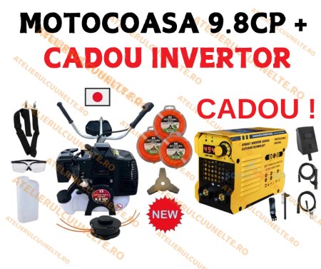 Motocoase pe Benzina - * MOTOCOASA + INVERTOR CADOU * 9.8CP MOTOYAMA JAPAN Motocoasa pe benzina , JAPAN Engine Power, 12.000 RPM + Invertor 515 A Cadou