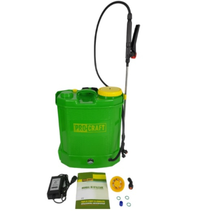 Pompa de Stropit Electrica pe Baterie cu Acumulato 16L, 12V, Presiune 2-4 Bar, Autonomie pana la 4 Ore, Lance Telescopica Inox, Duze Multiple, Incarcator Inclus, Sistem Purtare Ergonomic [1]