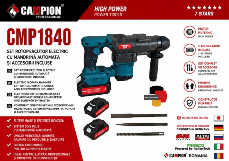 Ciocan Rotopercutor - * CADOU INCLUS * CIOCAN ROTOPERCUTOR CAMPION CU 2 ACUMULATORI 48V si 10AH - BRUSHLESS TECHNOLOGY