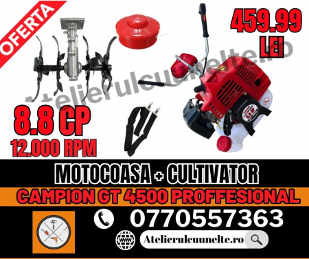 Motocoase si Masini Tuns Iarba - 8.5 CP Motocoasa pe benzina CAMPION GT4500 PROFFESIONAL 12.000 RPM  + ADAPTOR CULTIVATOR