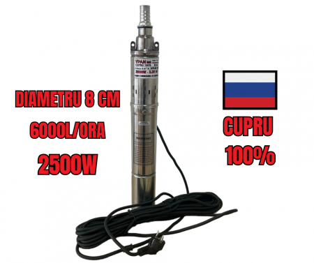 Pompă Submersibilă 6000L/ORA 2500W de Adâncime cu snec diametru redus 8CM YPAN Professional [0]