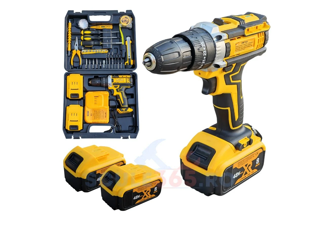 *1+1 GRATIS* SET 2  AUTOFILETANTA 48V / 8 AH BORMASINA CAMPION CU 2 ACUMULATORI, INCARCATOR SI ACCESORII + CADOU IN CUTIE [4]