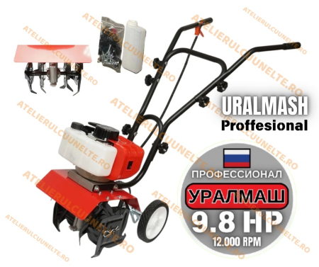 Prasitoare si Cultivatoare - 9.8 CP URALMASH RUSIA Motocultor Motosapa  12.000rpm  2timpi  300mm latime lucru, easy-start, acceleratie pe maner  Professional