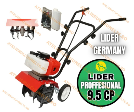 Prasitoare si Cultivatoare - 9.5 CP LIDER Professional Motocultor Motosapa  12.000rpm  2timpi  300mm latime lucru, easy-start, acceleratie pe maner  Professional