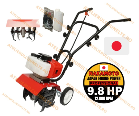 Prasitoare si Cultivatoare - 9.8 CP NAKAMOTO JAPAN Motocultor Motosapa  12.000rpm  2timpi  300mm latime lucru, easy-start, acceleratie pe maner  Professional