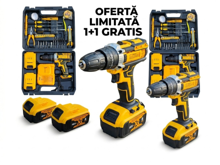 Masini de Gaurit si Insurubat - *1+1 GRATIS* SET 2  AUTOFILETANTA 48V / 8 AH BORMASINA CAMPION CU 2 ACUMULATORI, INCARCATOR SI ACCESORII + CADOU IN CUTIE