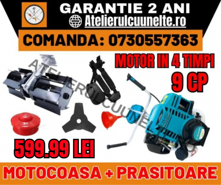 Toate Produsele - 9CP Motocoasa Broman, motor 4 TIMPI , 9000 rpm, 8000w, easy start + accesorii incluse + ADAPTOR PRASITOARE