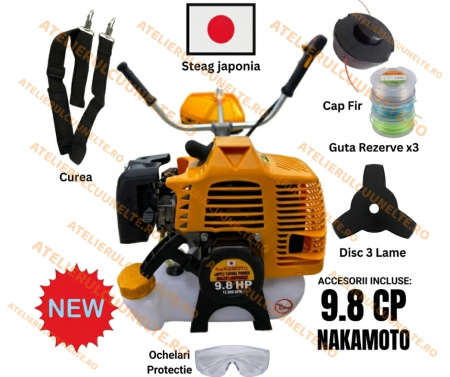 Motocoase pe Benzina - ACCESORII INCLUSE 9.8CP NAKAMOTO Motocoasa pe benzina , Japan Engine Power, 12.000 RPM