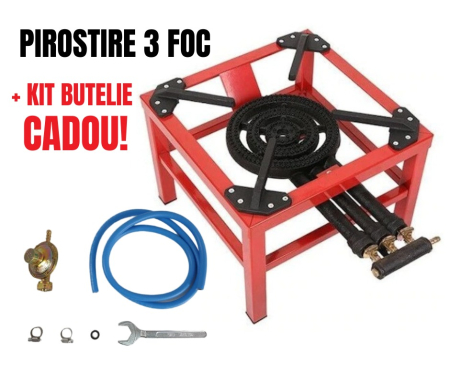 Toate Produsele - Arzator / pirostrie 12kw pe gaz cu 3 focuri de exterior, portabila, material fonta si otel