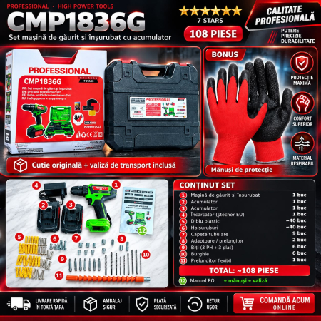 AUTOFILETANTA 48V / 10 AH BORMASINA CAMPION CU 2 ACUMULATORI, INCARCATOR , 100 ACCESORII + CADOU IN CUTIE [3]
