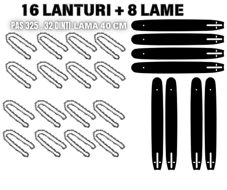 Accesorii si Consumabile - *BLACK-FRIDAY*Set 16 Lanturi si 8 Lame universale pentru motofierastrau ( drujba ), 40 cm, 32 dinti, pas 0.325