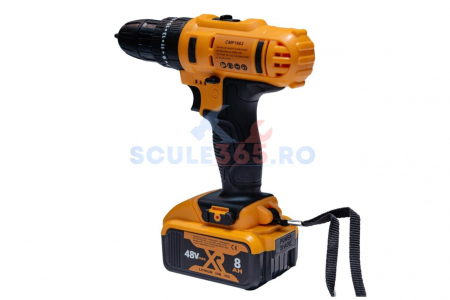 Masina de gaurit si insurubat cu percutie 120 piese, 48v, 2 acumulatori, trusa, incarcator inclus, bormasina autofiletanta 8AH, 1300rpm, Campion CMP1663 [4]