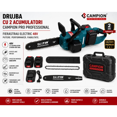 * CADOU IN CUTIE * Drujba cu 2 acumulatori 48V/10AH , CAMPION CMP 1855 , fierastrau electric [1]