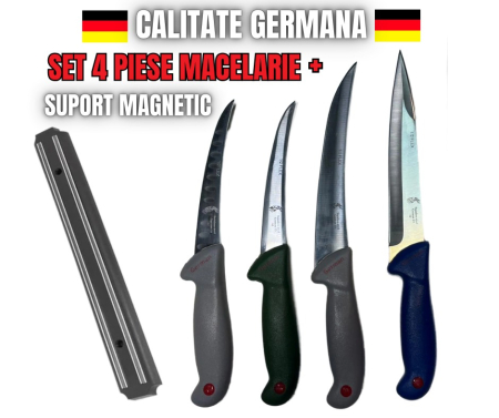 Ustensile bucatarie - *CALITATE GERMANA* Set Complet de Cuțite pentru Macelarie Profesionale   - 4 PIESE + Supot cu Bandă magnetică