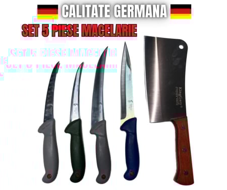 Ustensile bucatarie - *CALITATE GERMANA* Set Complet de Cuțite pentru Macelarie Profesionale   - 5 PIESE