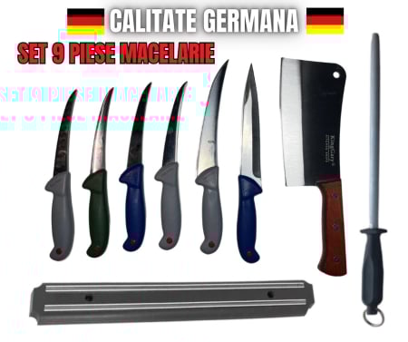 Ustensile bucatarie - *CALITATE GERMANA* Set Complet de Cuțite pentru Macelarie Profesionale   - 9 PIESE