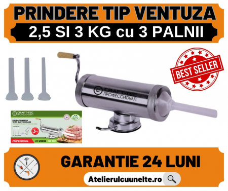 Aparate de facut Carnati - Carnatar Aparat Orizontal Umplut Facut Carnati Inox 2.5/3kg 3 Palnii Ventuza Prindere