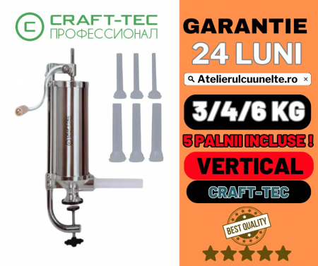 Aparate de facut Carnati - Carnatar Aparat Vertical Umplut Facut Carnati Inox 3/4/6kg 5 Palnii  Craft Tec