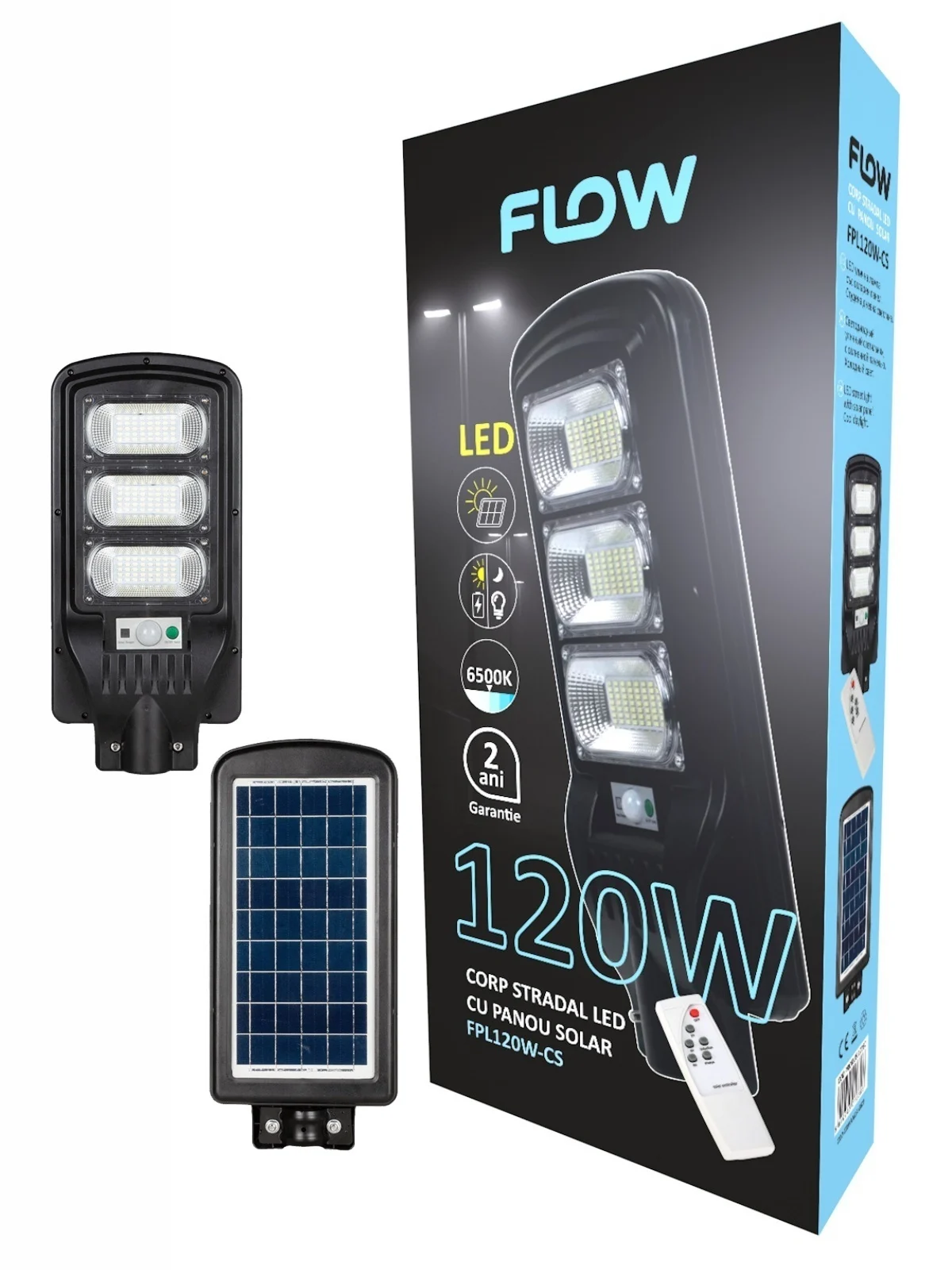 Proiectoare - Corp stradal LED cu panou solar 120W 6500K FLOW – FPL120W-CS