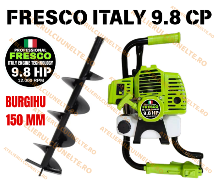 Motoburghie si Foreze Pamant - *FRESCO ITALY 98.CP * Motoburghiu 9.8 CP pe benzina pentru pamant cu burghiu 200mm inclus FRESCO ITALY Engine Power VERDE